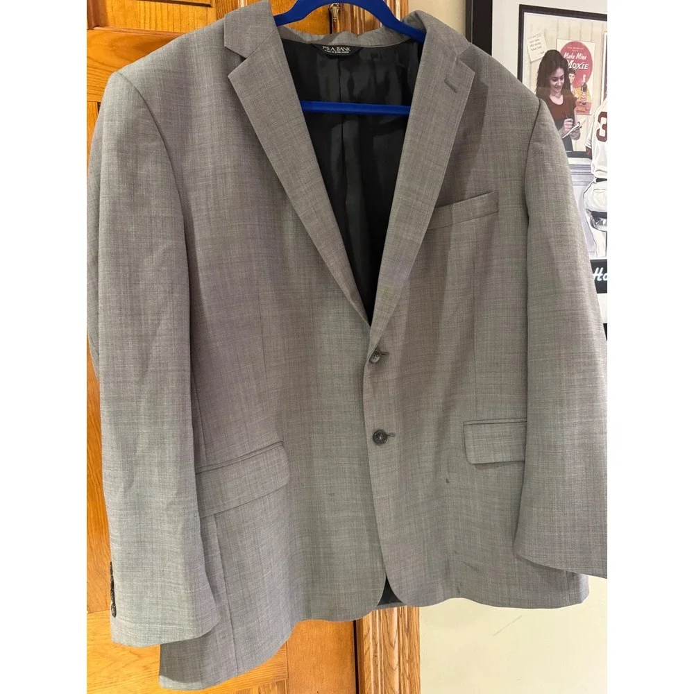 Jos.‎ A. Bank Mens Blazer Jacket Light Gray Wool Tailored Fit 2-Button 46R